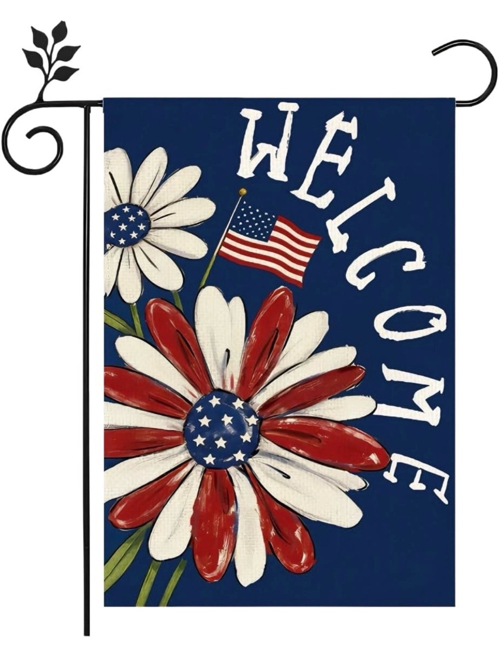 NWT Double Sided Americana USA  “WELCOME” Daisy Garden Flag 12” X 18”